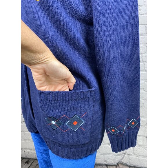 Vintage Disney Store Small Winnie The Pooh Embroidered Cardigan Sweater Navy - Picture 7 of 13